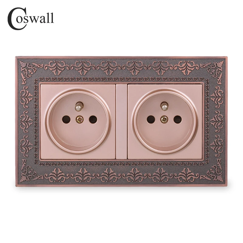 Coswall 16A французская полированная двойная розетка питания красная бронза Ретро
