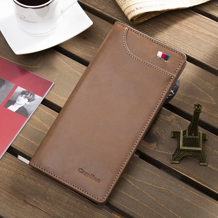 Men's Wallet Long Section of the New European And American Retro Oil Wax Leather Ultra-Thin Multiple Card Slots Foreign Trade | Багаж и