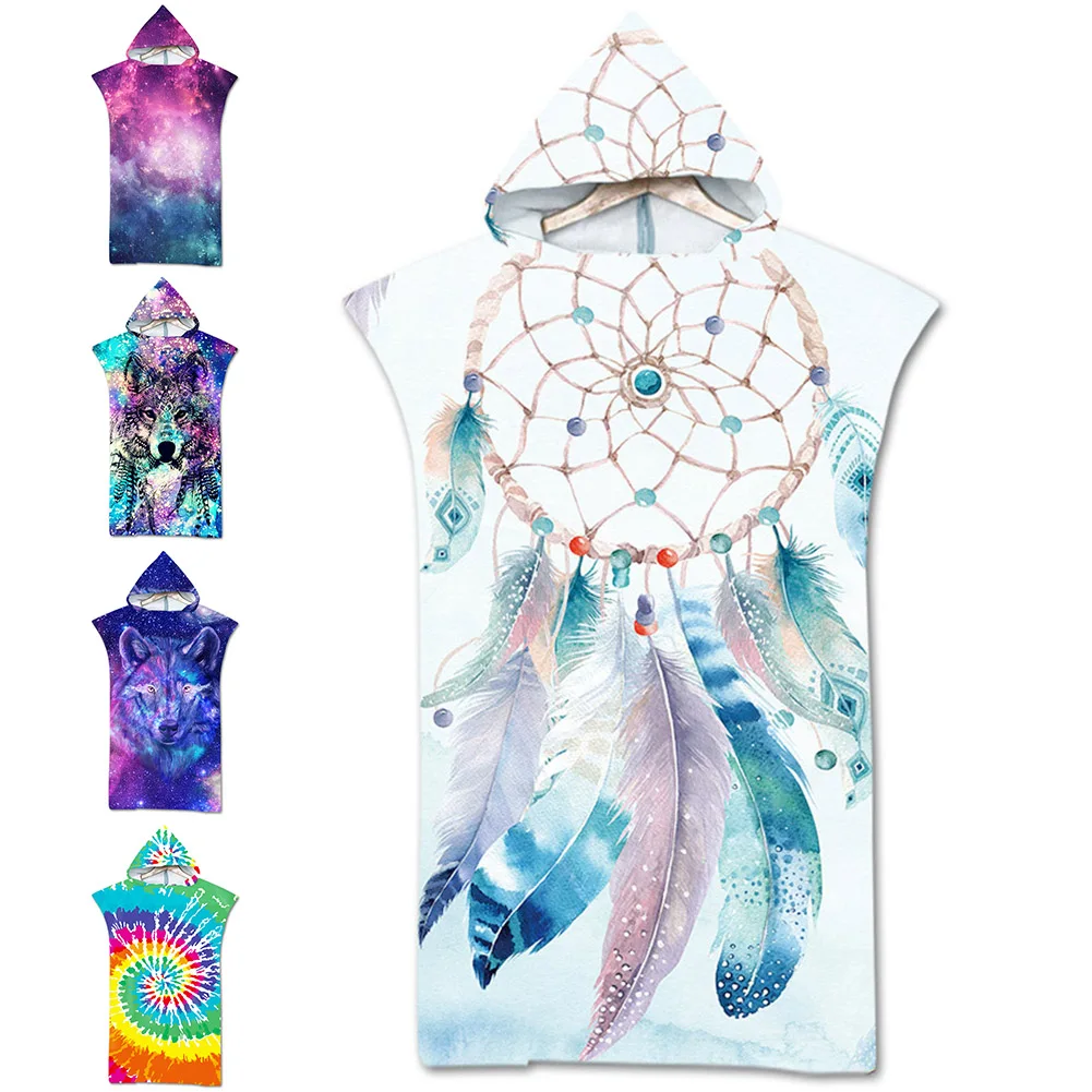 

Fitness Microfiber Fabric Printing Beach Towel Cloaks Hooded Home Adult Bathrobe Travel Holiday Water Absorbing Bath Towel