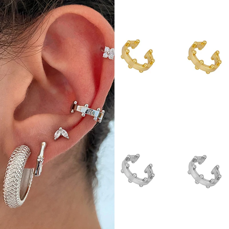 

Gold Silver Filled Clip Earrings for Women Fashion Irregular Zircon Small Ear Clips Cuff Fake Piercing Men Jewelry Korean