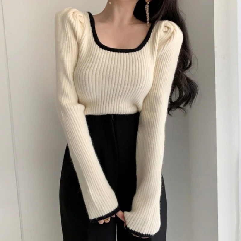

Женский трикотажный свитер, элегантные эластичные пуловеры в Корейском стиле для осени и зимы