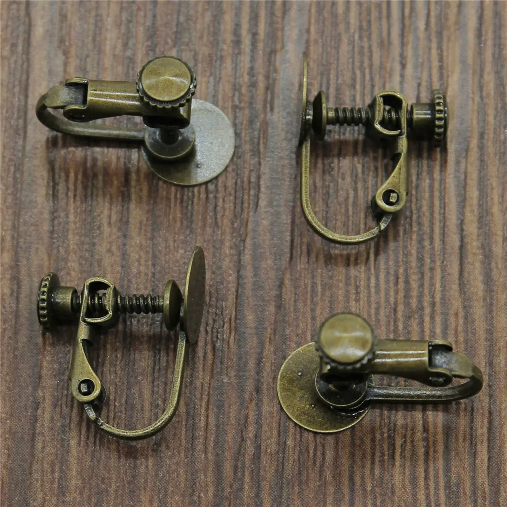 

10pcs/lot 5 Colors 8mm Flat Round Base 14x17mm Ear Clip Rotate Screws Earring Finding Earring Back Jewelry Making Accessories