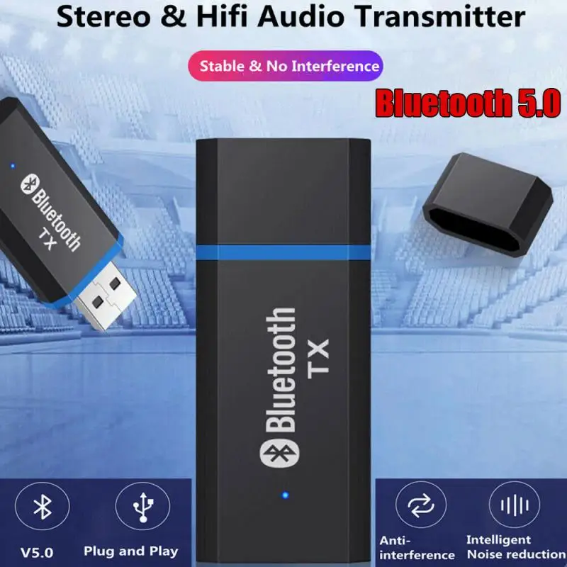 bluetooth transmitter 5 0 audio wireless adapter for tv pc headphones 3 5 mm jack aux usb stereo music adapter plug play free global shipping