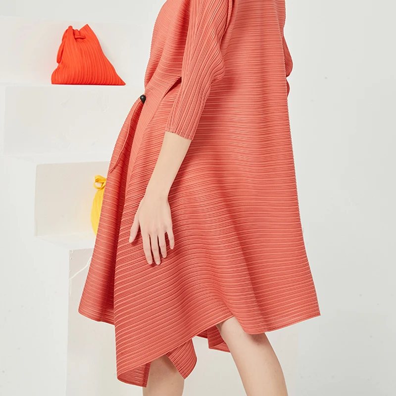 Женское длинное плиссированное платье трапеция miяка свободное облегающее