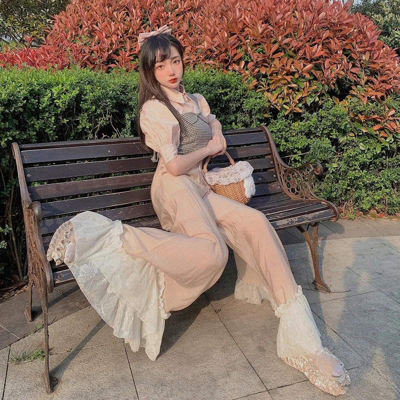Princess sweet lolita pants Bobon21 Japanese style leg length 2m super slim high lace big hem loose wide leg pants B1866