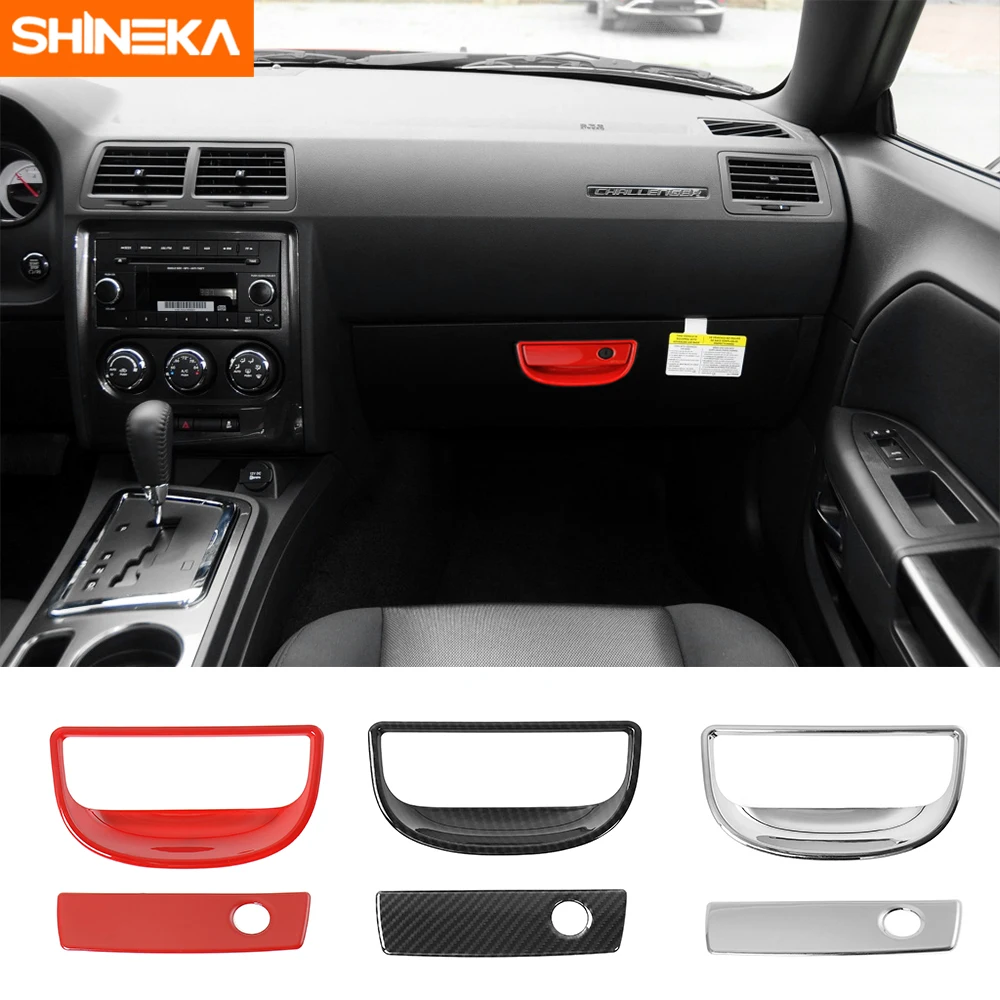 

SHINEKA Car Co-pilot Armrest Storage Box Handle Bowl Decoration Cover Sticker Accessories For Dodge Challenger 2009-2014 Styling