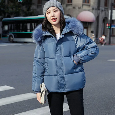 blue Однотонное тонкое пуховое пальто с капюшоном для женщин, зимний толстый теплый пуховик для женщин, повседневное короткое белое пальто на молнии высокого размера плюс - Цвет: blue