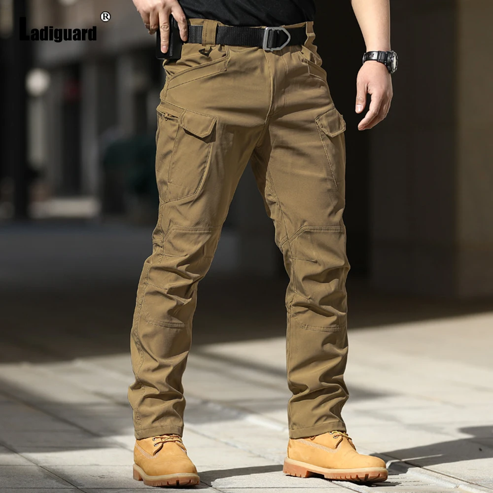 Ladiguard Plus Size Mens Cargo Pants 2021 Autumn Moto & Bike Fashion Zipper Pocket Trouser Male Outdoor Casual Skinny Pant | Мужская