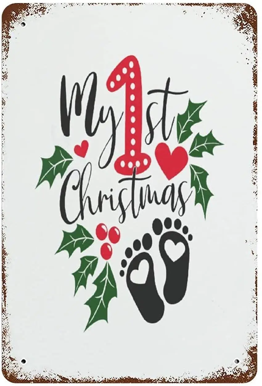 

Baby's First Christmas Baby Funny Quote, Vintage Metal Tin Sign Wall Decor Art