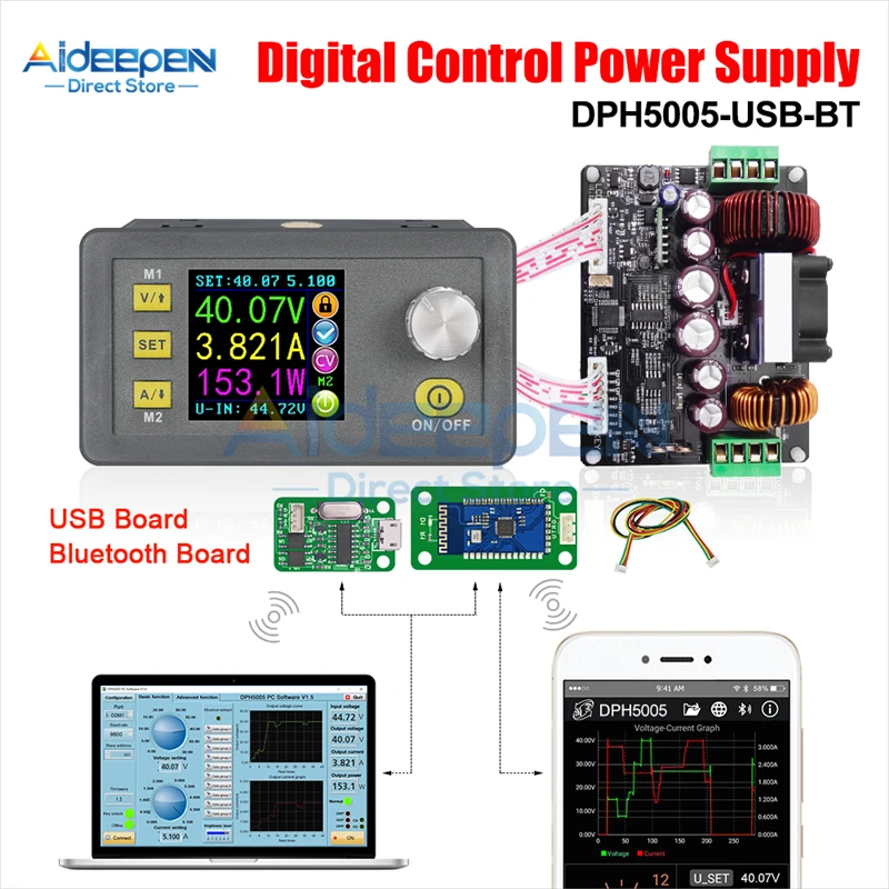 

DC 6V-50V DPH5005 CNC Buck-boost Converter Color Screen Display DC Adjustable Power Supply With USB And Bluetooth Communication
