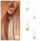 100% 925 пробы серебряные скрепки пирсинг кольцо серьги для женщин пары девушки безопасные булавки круглые серьги проколы серьги