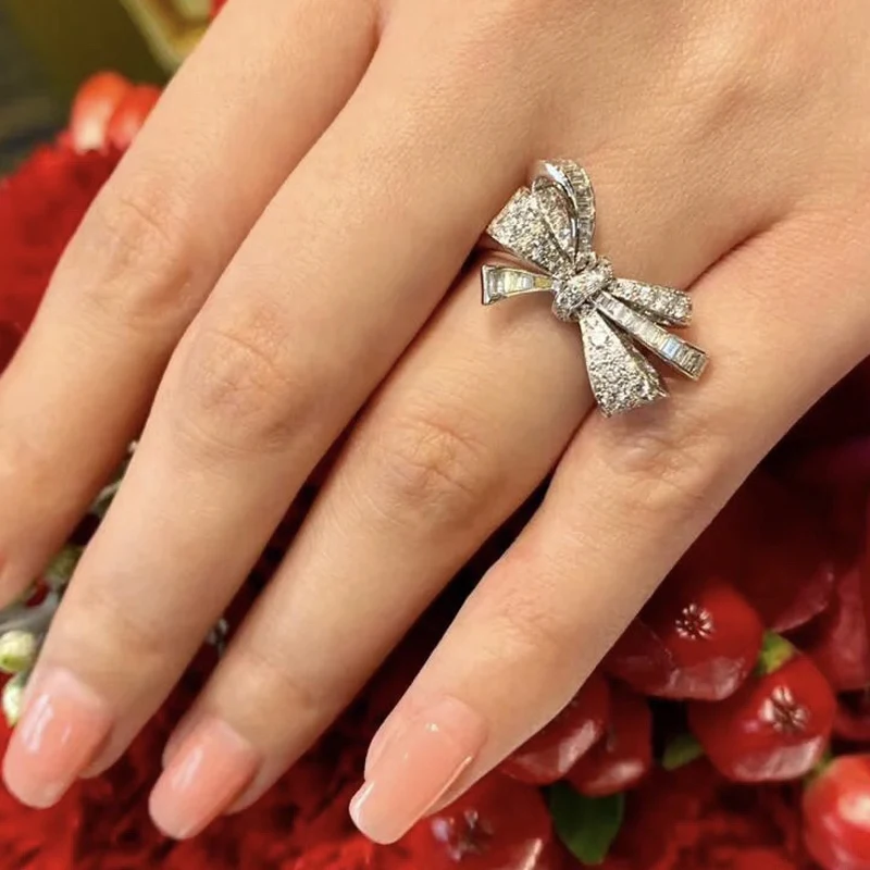 

Knobspin Classic 100% 925 Sterling Silver Wedding Engagement Bowknot Rings For Women Anniversary Party Fine Jewelry Gift