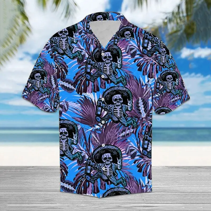 Рубашка мужская с коротким рукавом винтажный принт черепа пляжный топ