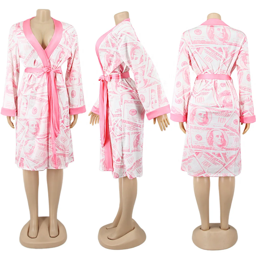 

Sexy V-neck Women Dress Dollar Prints Fashion Loose Dress for Woman Spring Fall Long Sleeve Ladies Sleepwear Outfits