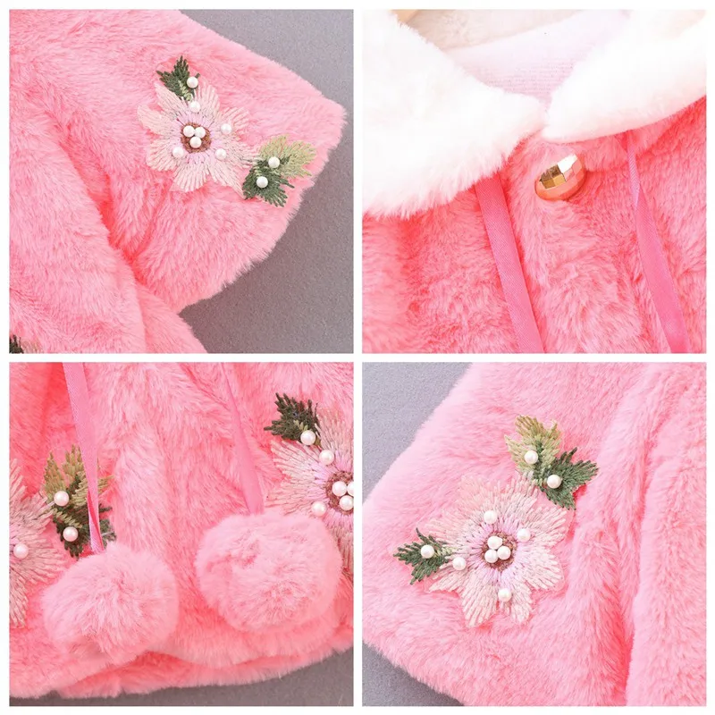 

Girls Coats Fashion Winter Warm Thickening Kids Outwear Cute Fur Ball Coat Girls Costume Pearl Design Children Clothing