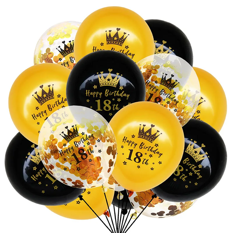 

15pcs/set 18th Happy Birthday Balloon Decor Gold Silver Confetti Latex Balloons for 18 Year Old Birthday Celebrate Decoration