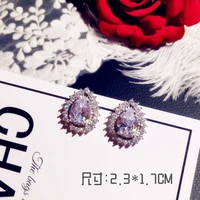 925 sterling silver color big bling zircon stone water drop cute stud earrings for women fashion party jewelry korean earrings