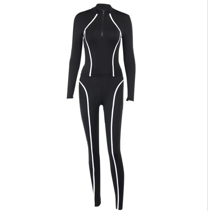 

2021 amazon INS long-sleeved jacket + pants skin-tight breathable spell a sport suit