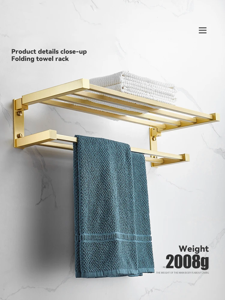 

WJNMONE Gold Towel Bar Rail Toilet Paper Holder Towel Rack Hook Soap Dish Toilet Brush Phone Stand Toliet Paper Box Bar Storage