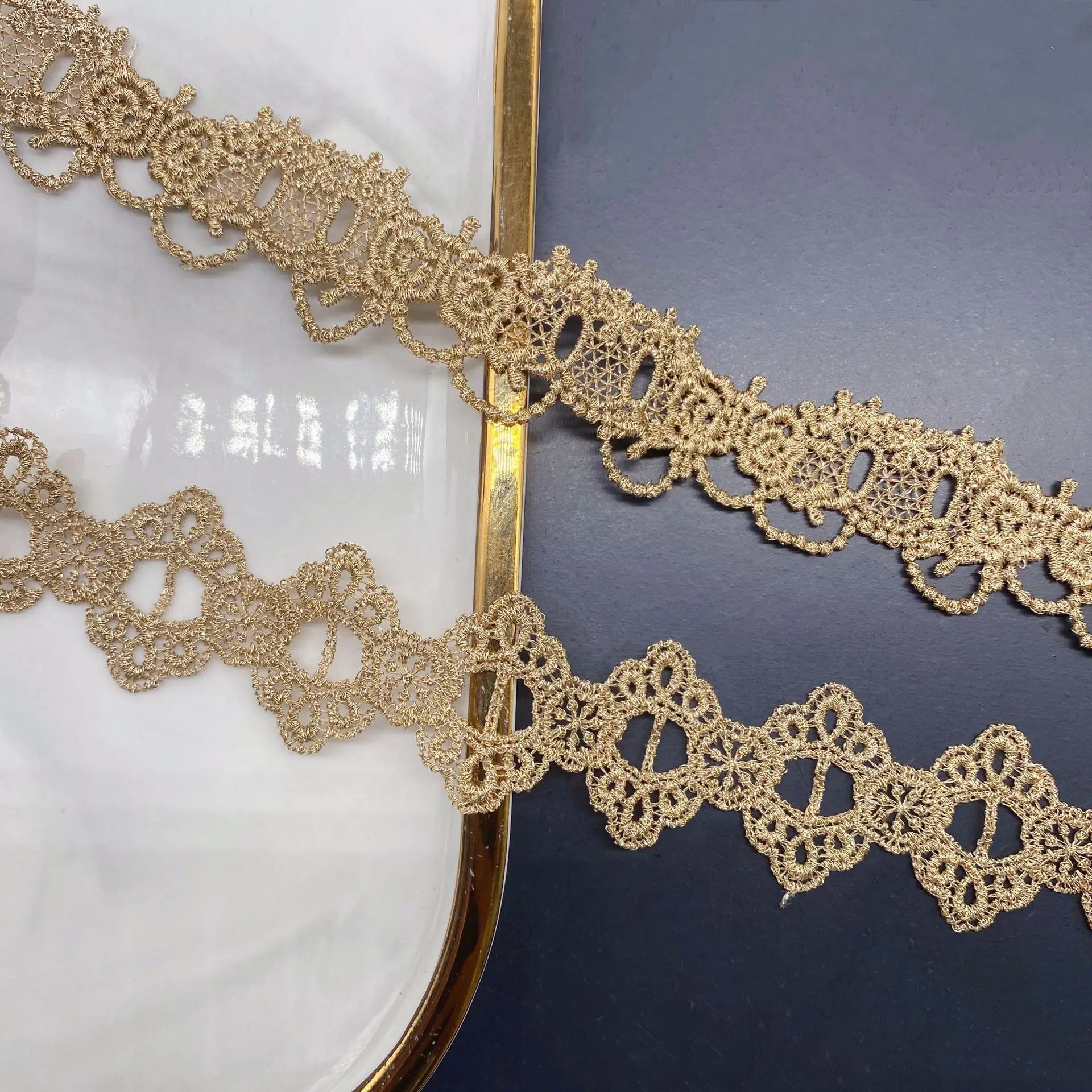 2 ярда Золотая вышитая кружевная лента в виде ракушек украшения ручной работы из