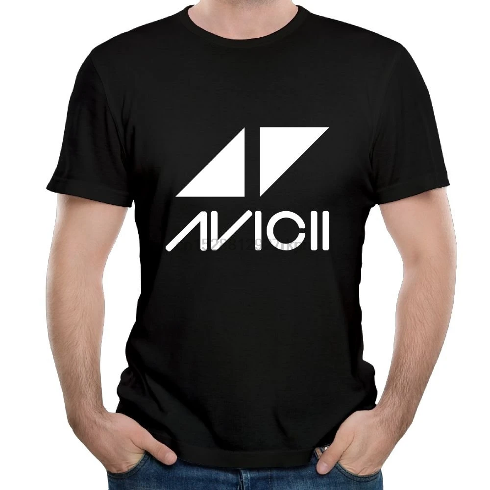 Мужские интересные черные рубашки с коротким рукавом и логотипом Avicii|Мужские