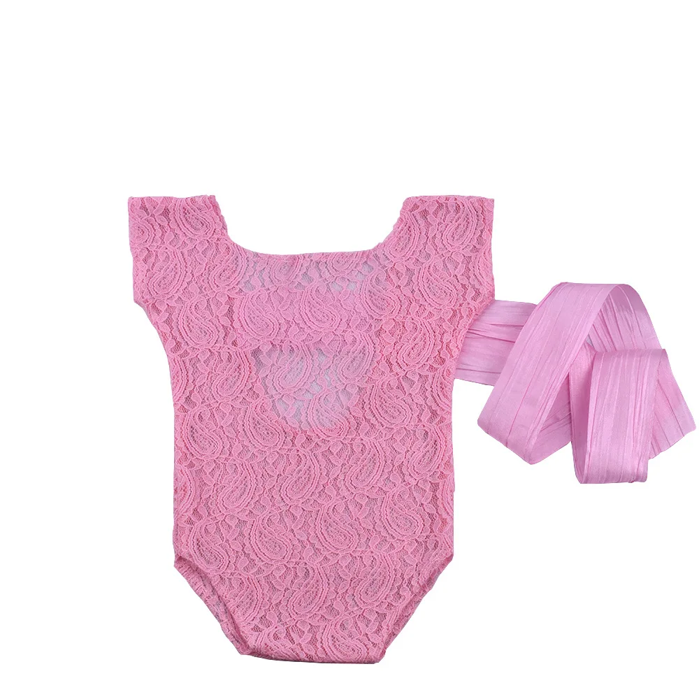 Кружевной цельный костюм для фотосессии с бантом и лентой новорожденных