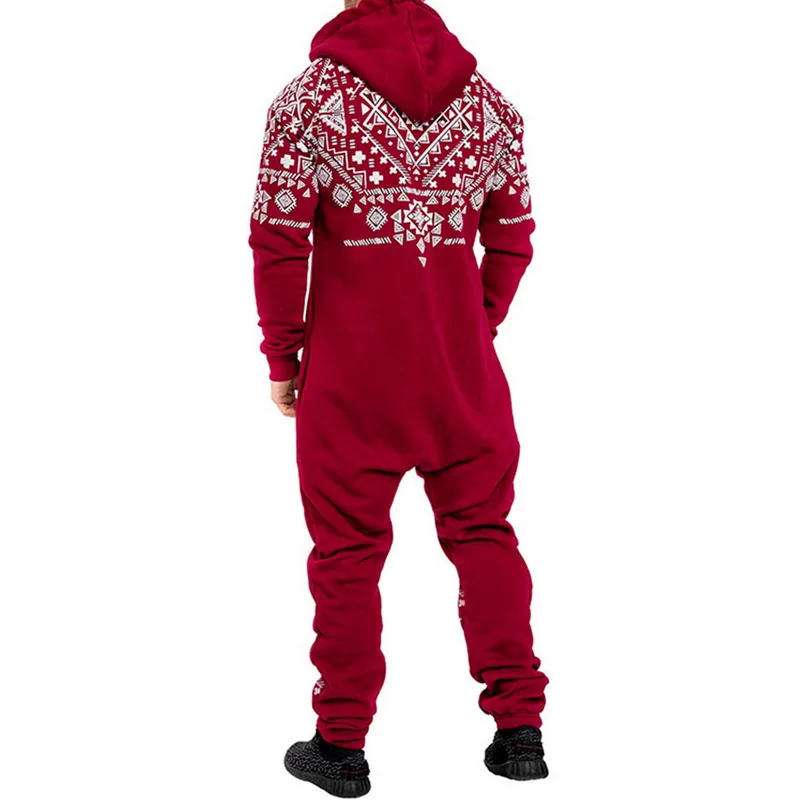 

Christmas Men Jumpsuit Combinaison Pyjama Autumn Winter Casual Hoodie Print Christmas Zipper Print Jumpsuit Pijama Hombre Hot