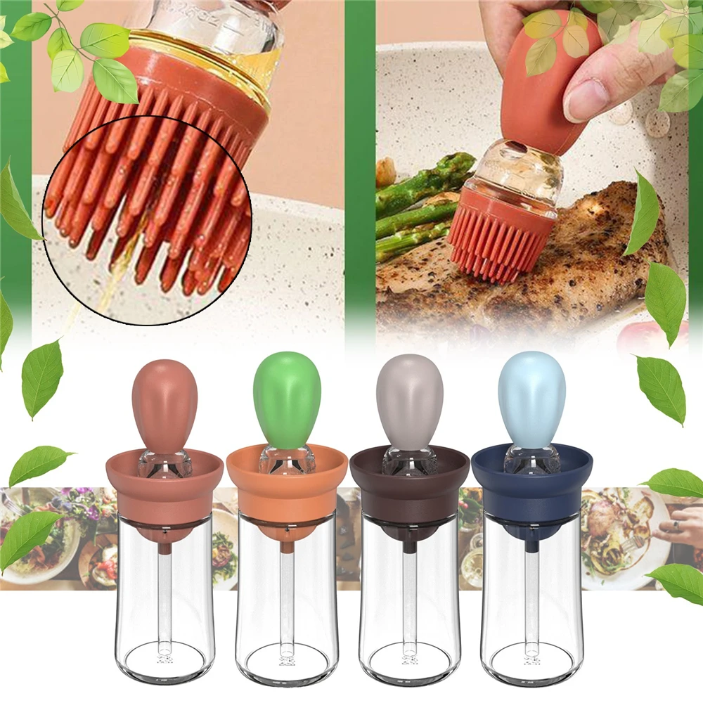 

Oil Bottle Brush Portable Glass Oil Bottle With Silicone Brush Grill Oil Brushes For Cooking Baking BBQ Barbecue Kitchen Outdoor
