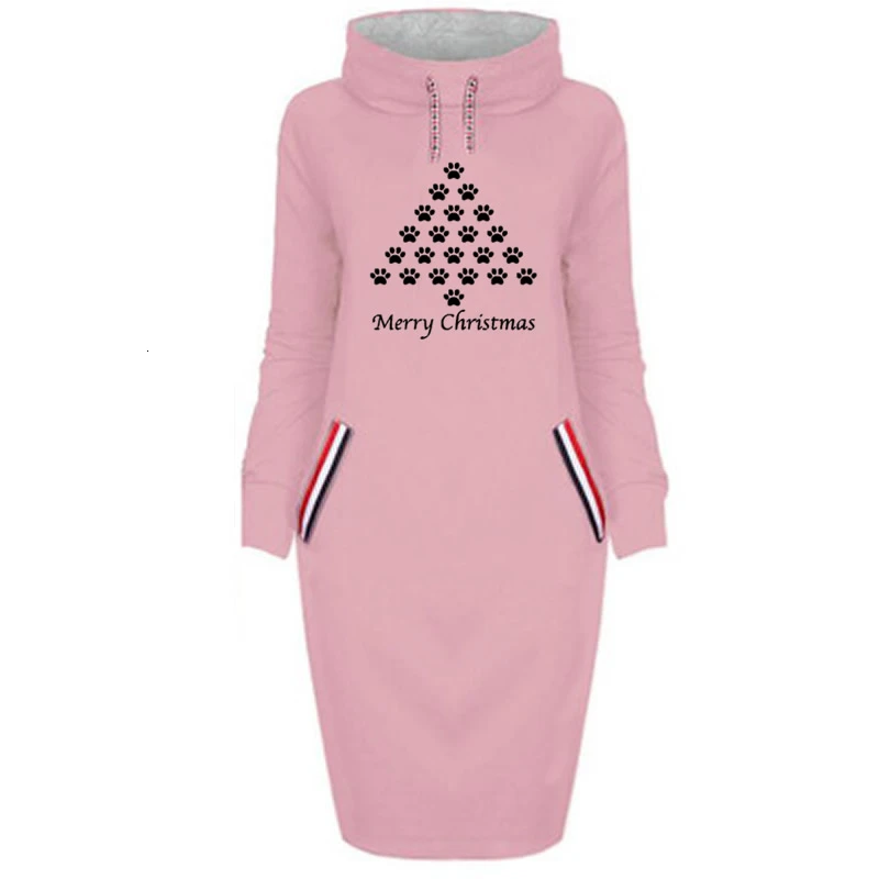

Merry Christmas Letters Print Long High Collar Dress Hoodies For Women Hoodies Sweatshirt Femmes Tops Women Funny Thick