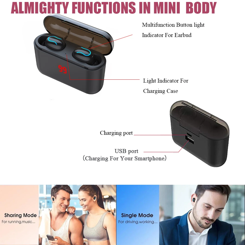 Handsfree Бизнес водонепроницаемые наушники Bluetooth с микрофоном Голосовое управление Беспроводная bluetooth-гарнитура для телефонов ушной крючок