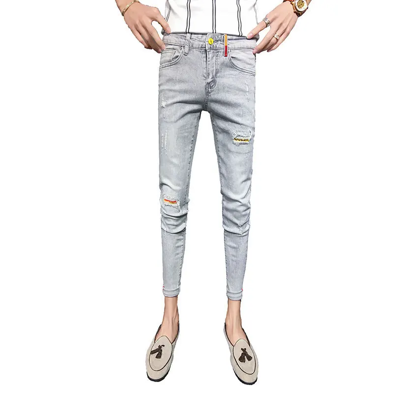 

Оптовая продажа 2022, модные джинсовые привлекательные рваные обтягивающие джинсы с дырками для людей в обществе, мужские брюки, обтягивающи...