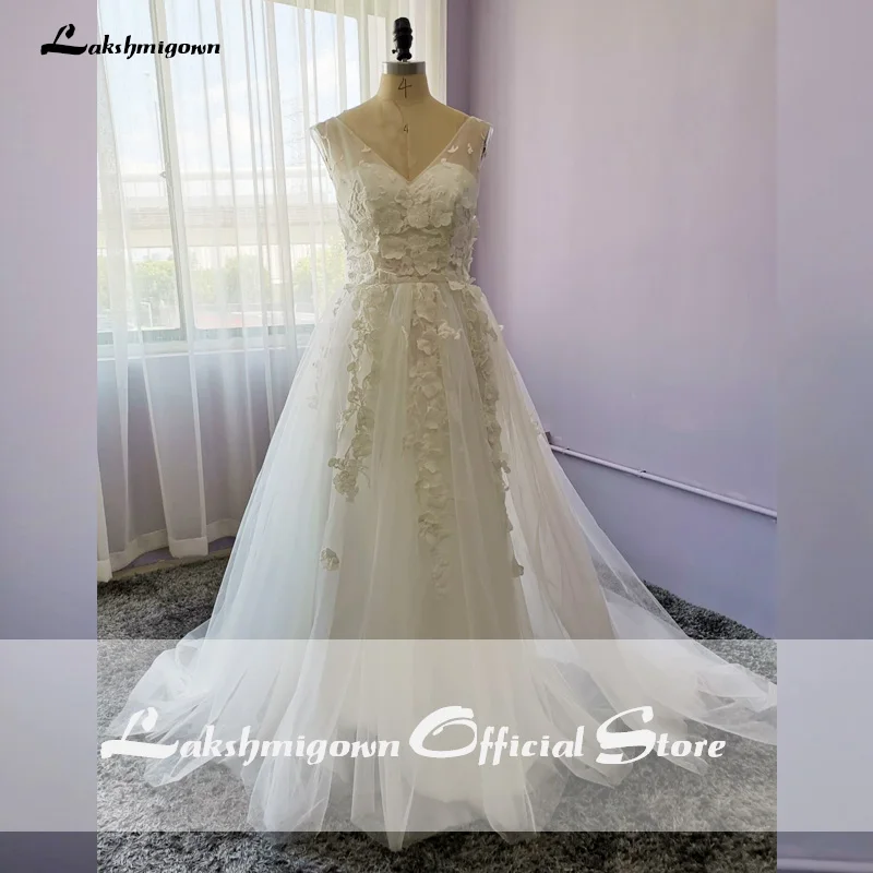 Lakshmigown 2020 Blush Pink Floral Tulle Wedding Dresses Sexy Backless Lace A-line Bridal Gowns Robe De Soiree real photos | Свадьбы и