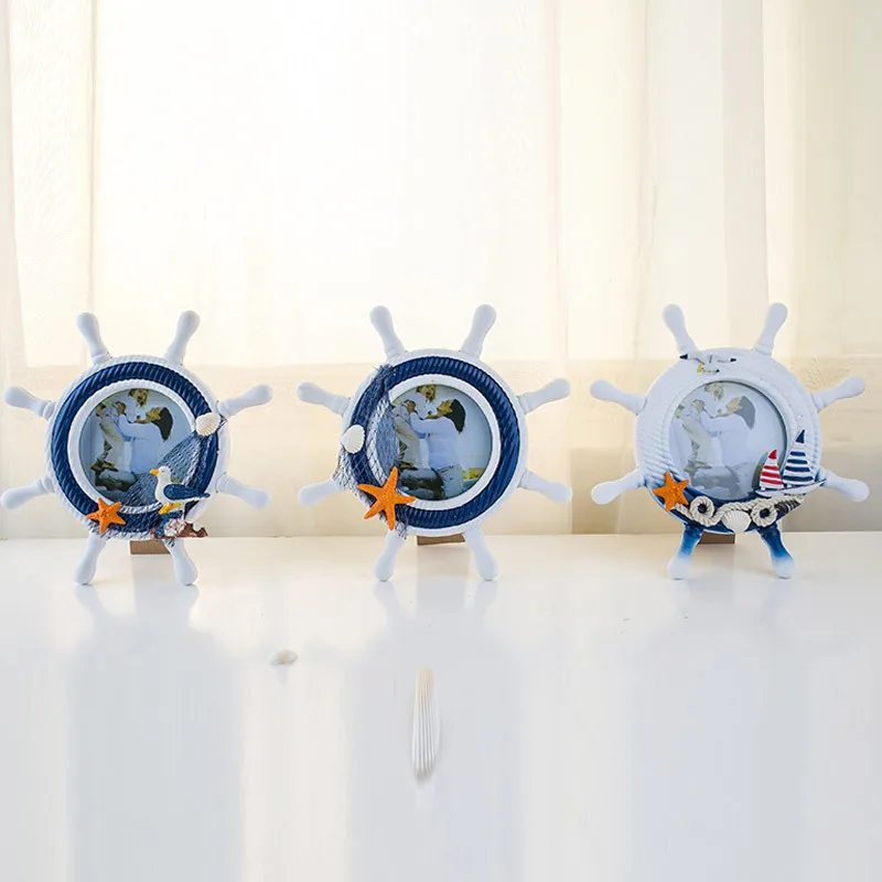 Средиземноморский штурвал фоторамка ручной работы деревянная круглая домашний