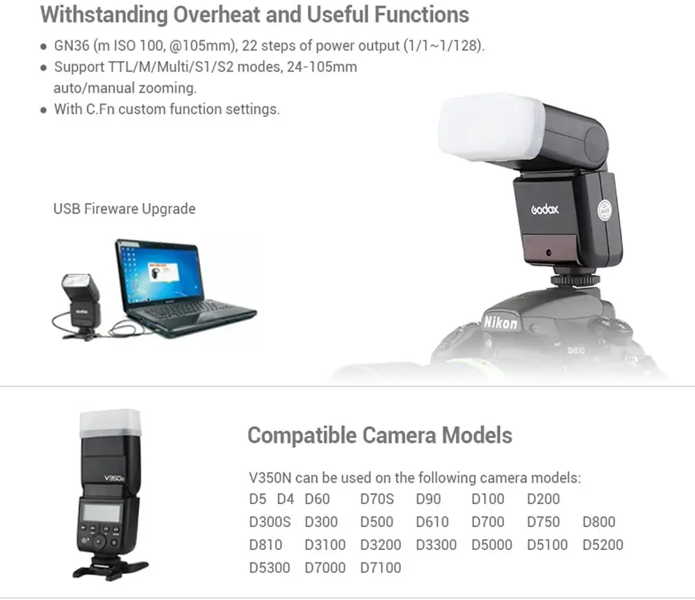 Фото GODOX V350N мини компактный размер 2,4G беспроводная вспышка для камеры TTL 1/8000s HSS литий-ионная аккумуляторная батарея для зеркальной камеры Nikon №5