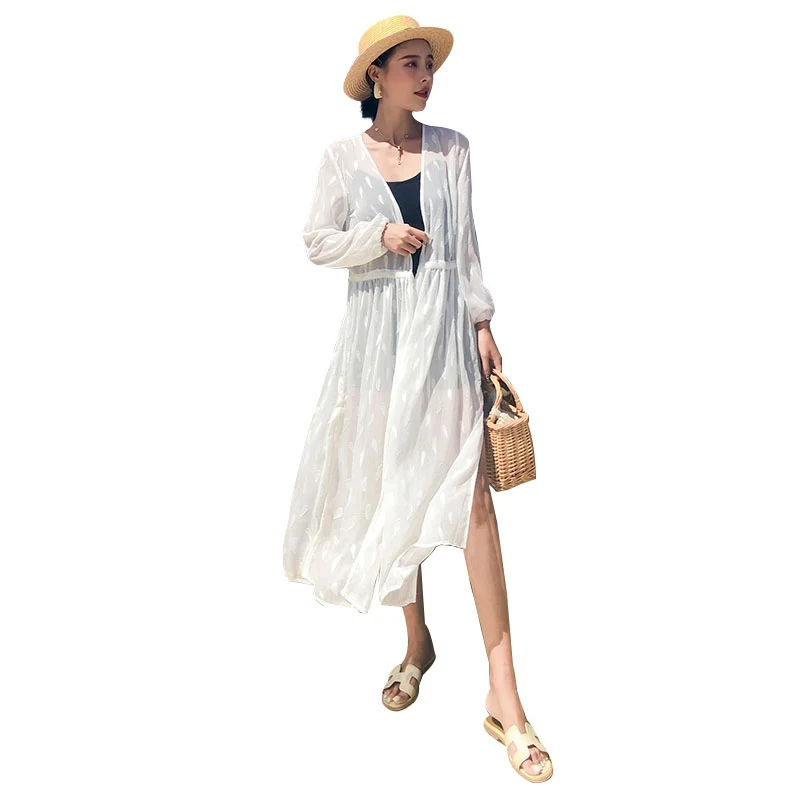 

Kimotimo Holiday Style Chiffon Cardigan Women Summer Beach Vacation Sunscreen Clothing Super Fairy Loose Thin Long Coat Tops