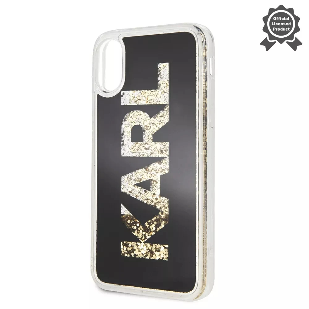 Фото Чехол Lagerfeld для iPhone X/XS Liquid glitter Karl logo Hard Black/Gold | Мобильные телефоны и аксессуары