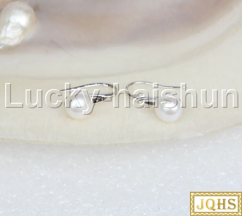 

JQHS natural Dangle 7mm white pearls Beaded Earrings 925 silver hook Stud j11671