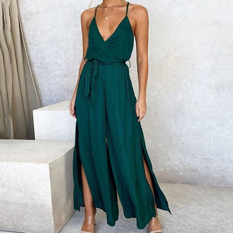 Женский пикантный комбинезон Модный повседневный однотонный на бретельках с V