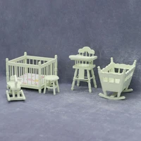 5pcsset 112 dollhouse miniature green wooden babys room furniture crib cradle high chair for dollhouse decoration