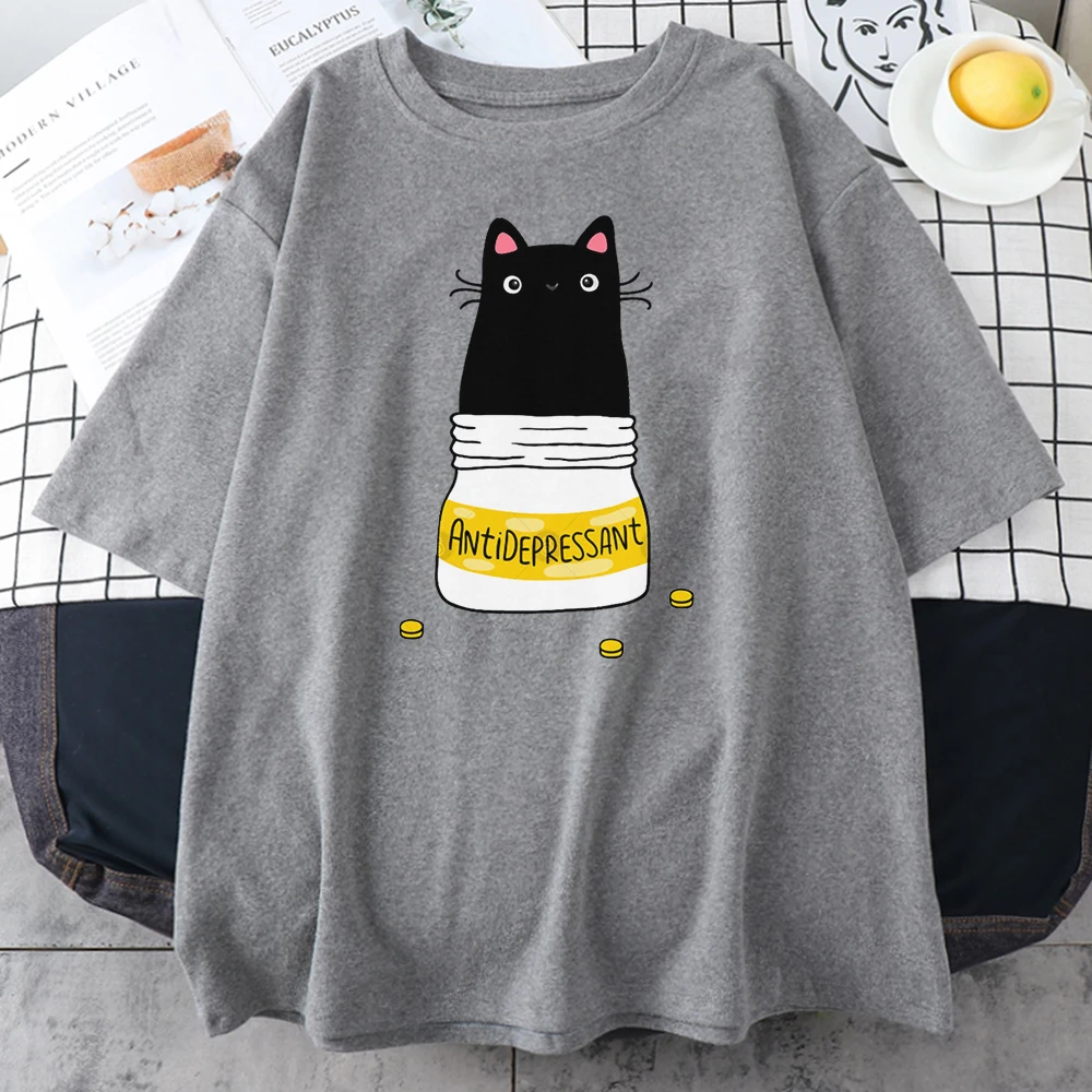 

Kawaii Cartoon Black Cat Printing Women's t Shirts Summer Loose Clothing Oversized Fashion Tshirt o-Neck Fashion Women's t Shirt