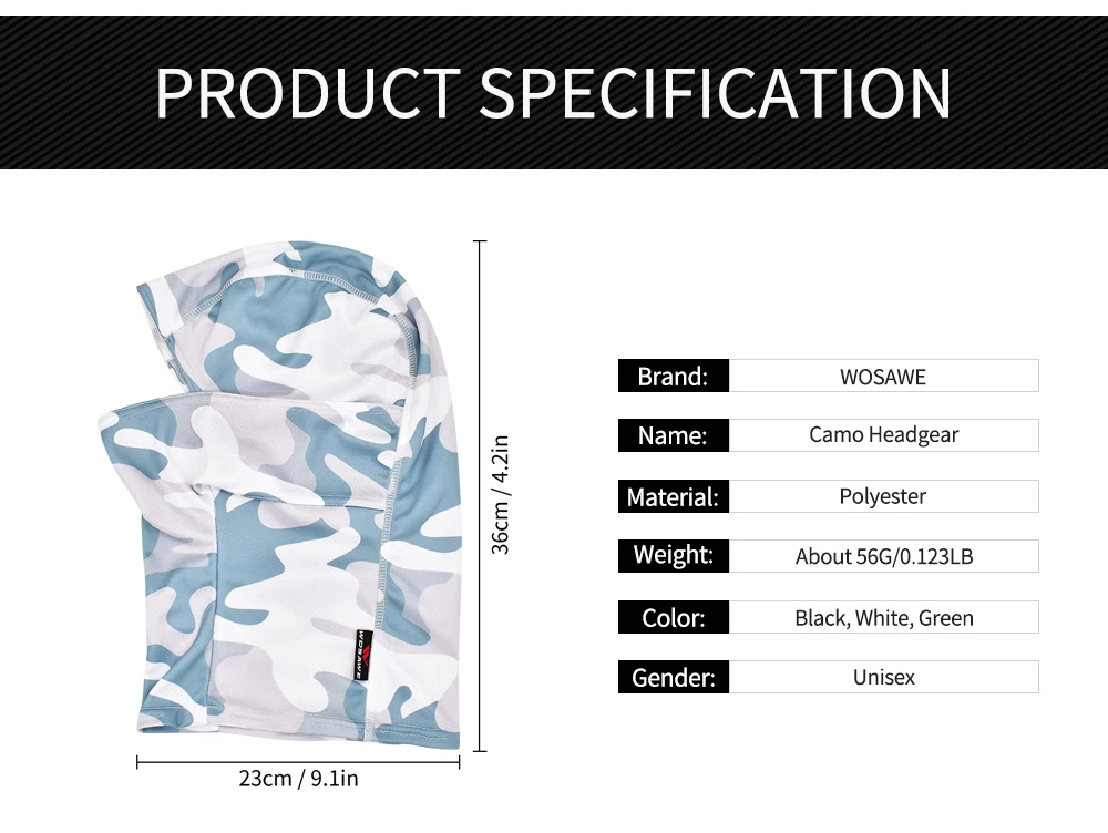 

WOSAWE Camouflage Motorcycle Balaclava Full Face Scarf Cycling Hunting Fishing Bike Racing Motocross Helmets Gear Liner Cap