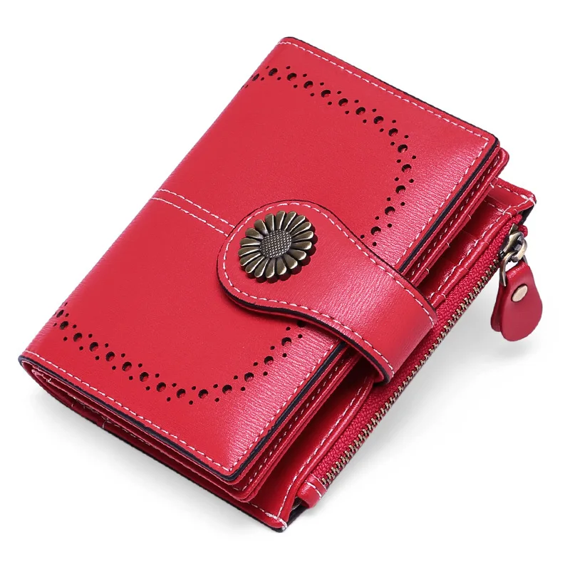 

Designer Korean Genuine Leather Women's Wallet Fashionable Fastener Zipper Credit Card Holder Pure Color Passport Cover A195