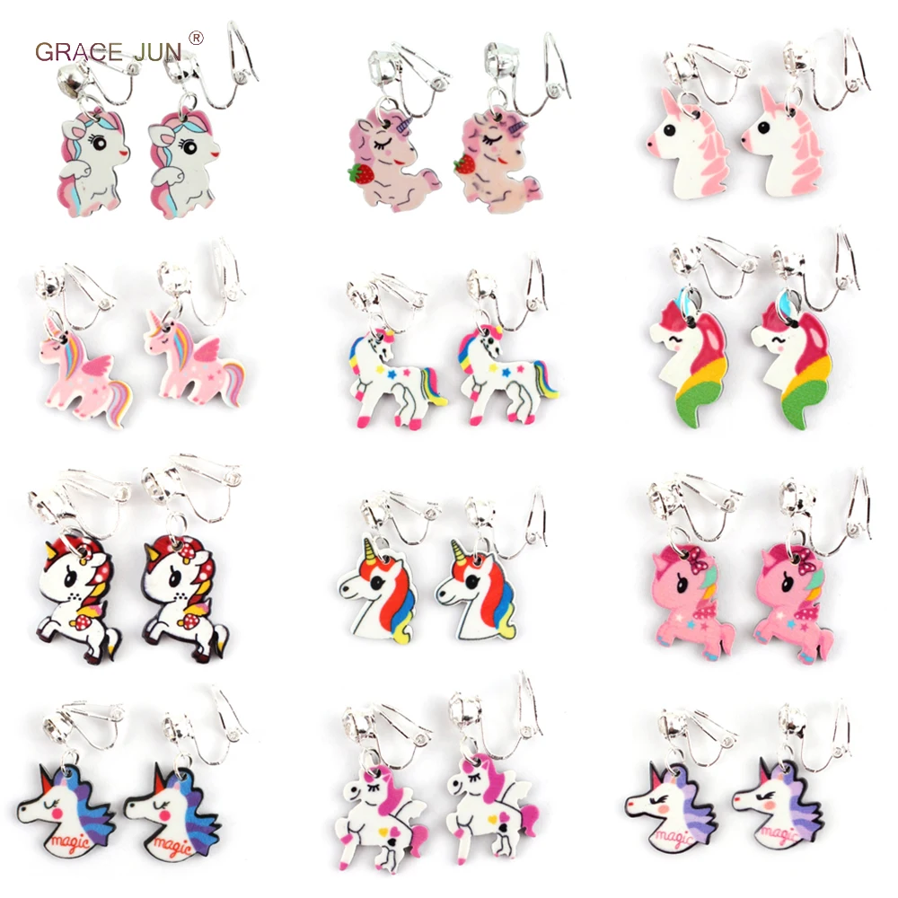 Бренд GRACE JUN 12 пар/комплект серьги клипсы в виде русалки единорога без пирсинга