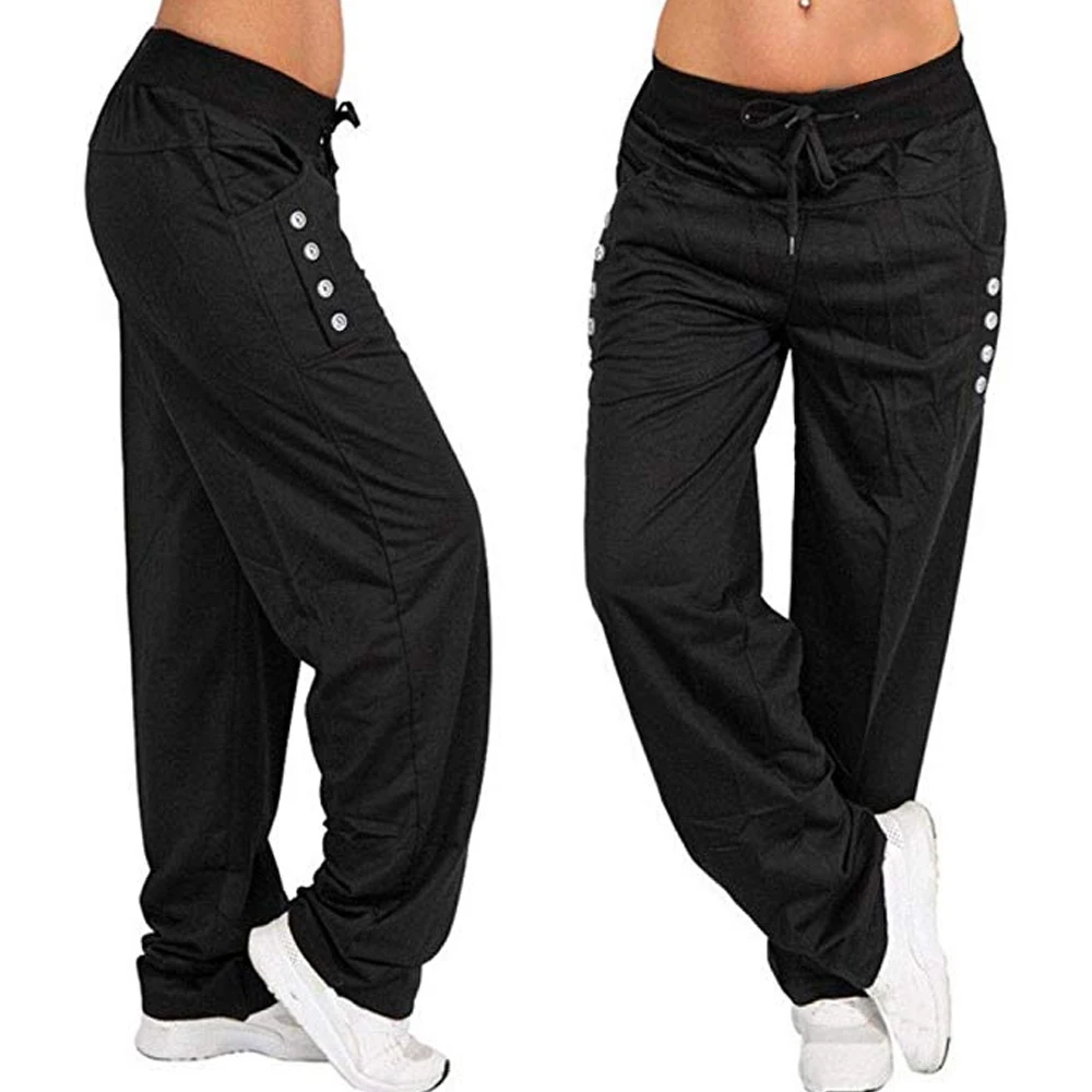 CYSINCOS Women Pants Autumn Winter Female Solid Elastic Waist Loose Pants Casual Trousers Ladies Straight Pants Streetwear