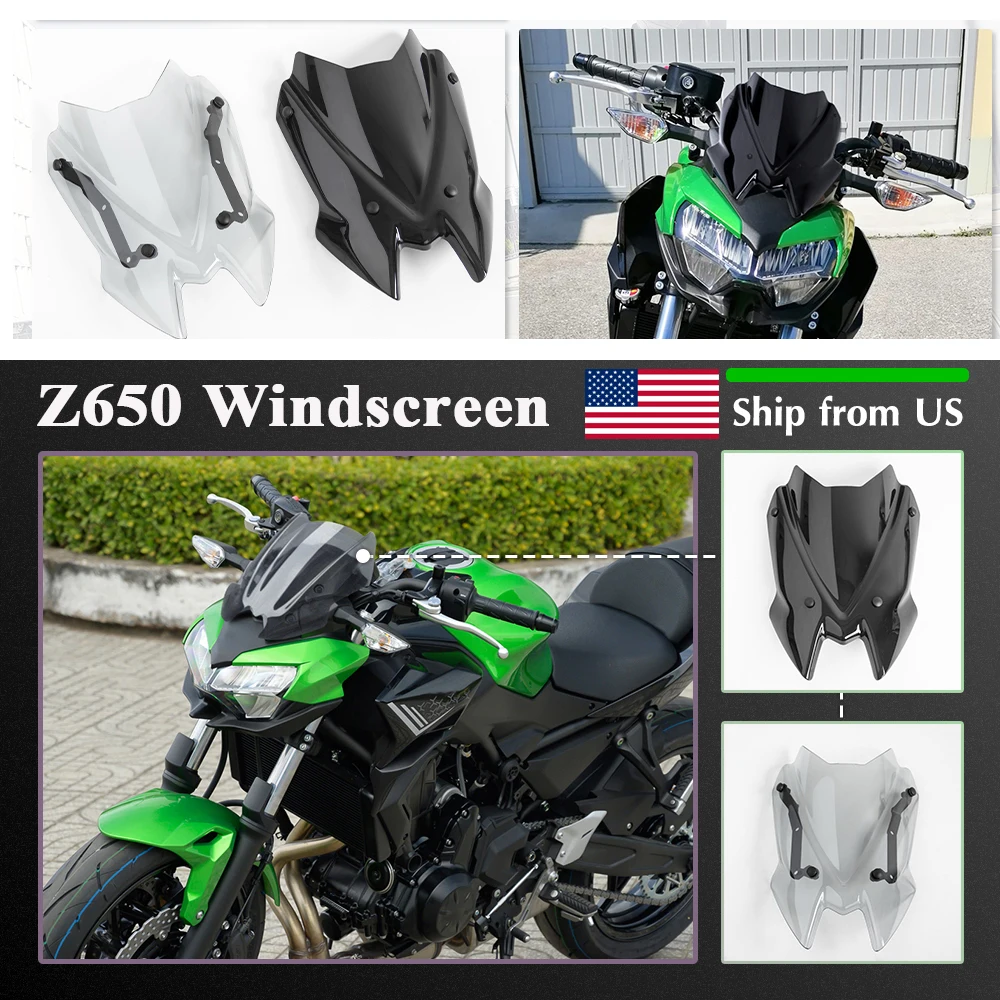 

Motorbike Motorcycle Accessories For Kawasaki Z650 2020-2023 2022 Z 650 Windscreen Windshield Wind Deflector with Bracket Black