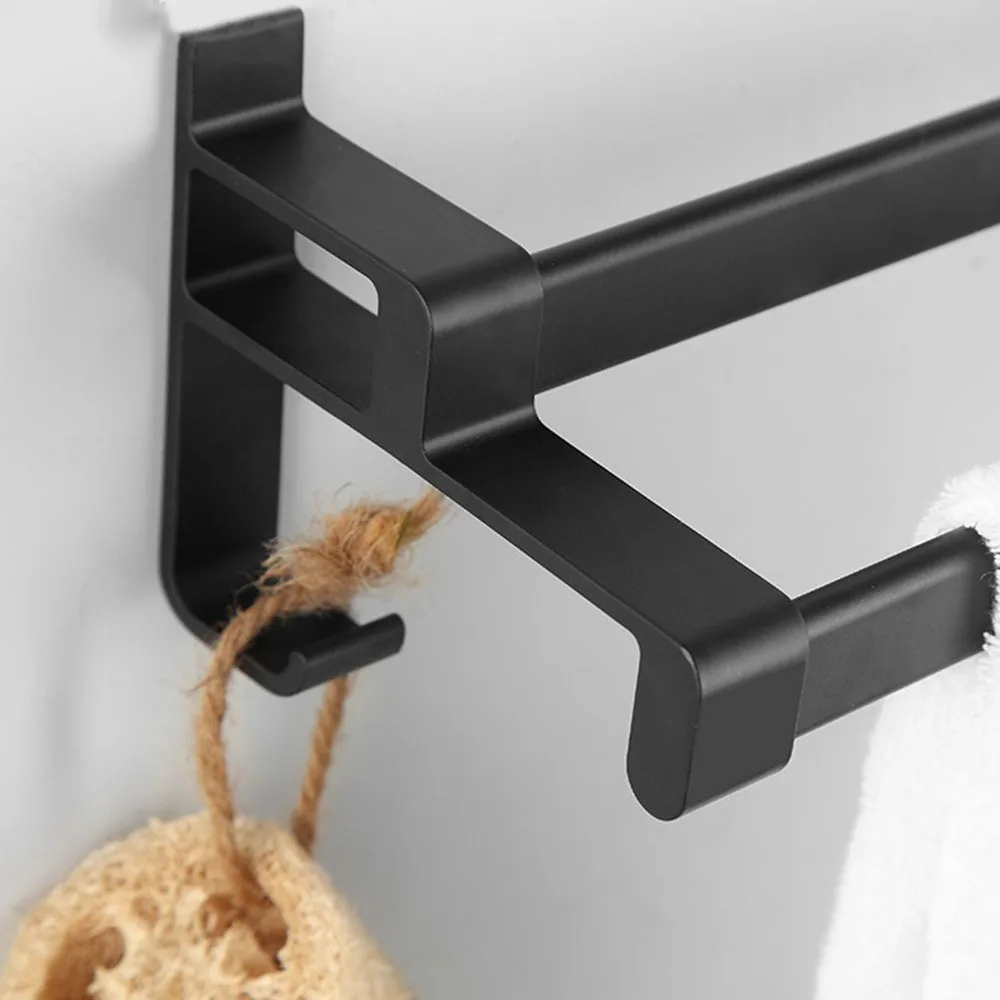 

1Pc Non-punch Towel Bar Bathroom Hook Double Rods Rack Storage Rack Towel Storage Rack Black (40CM with Nail-free Glue)