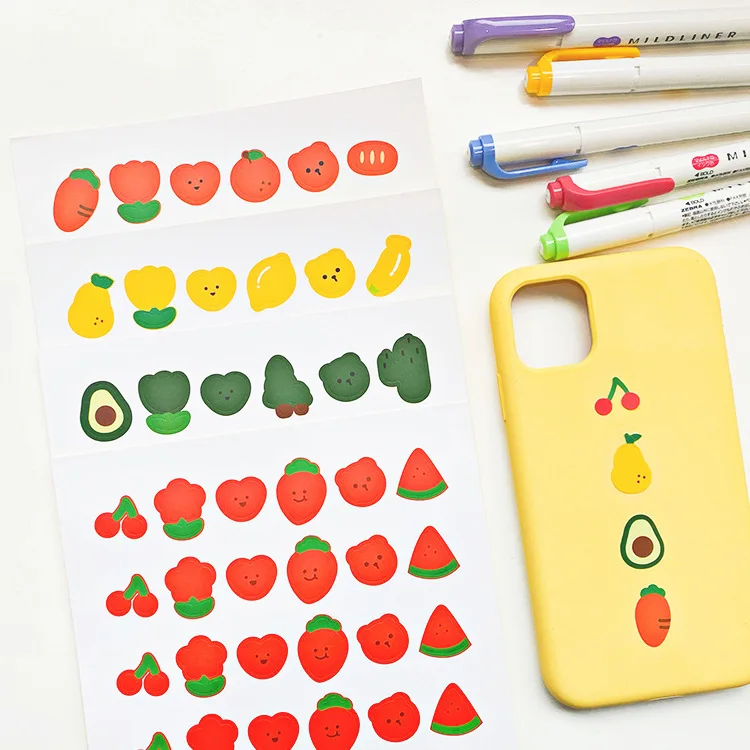 

SIXONE Ins Cartoon Colour Fruits Decoration Sticker Korea Student Creative Phone Shell Notebook Kawaii Seal Sticker Stationery