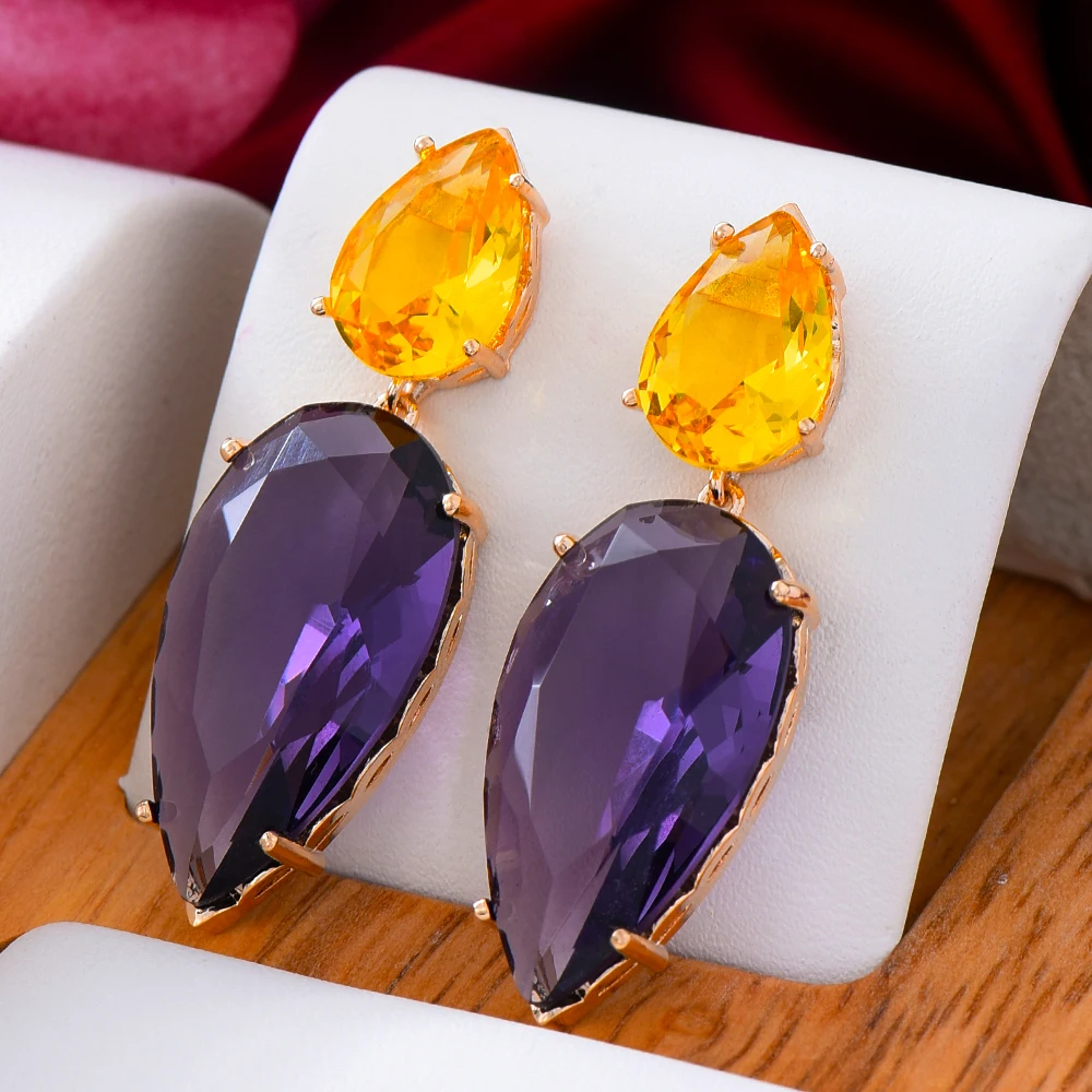 

High Quality Trendy Gorgeous Purple Drop Earrings for Women Girl Party Show Jewelry Luxury Noble eye-catching 2021