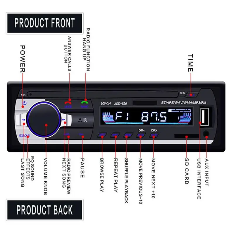 1 шт. автомобильный радиоприемник Bluetooth автомобильная аудиосистема стерео In-dash Aux