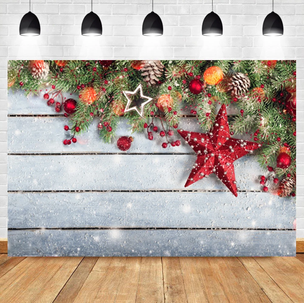 

Laeacco Christmas Backdrop Snowflake Board Stars Pine Nuts Birthday Portrait Photography Photo Background For Photo Studio